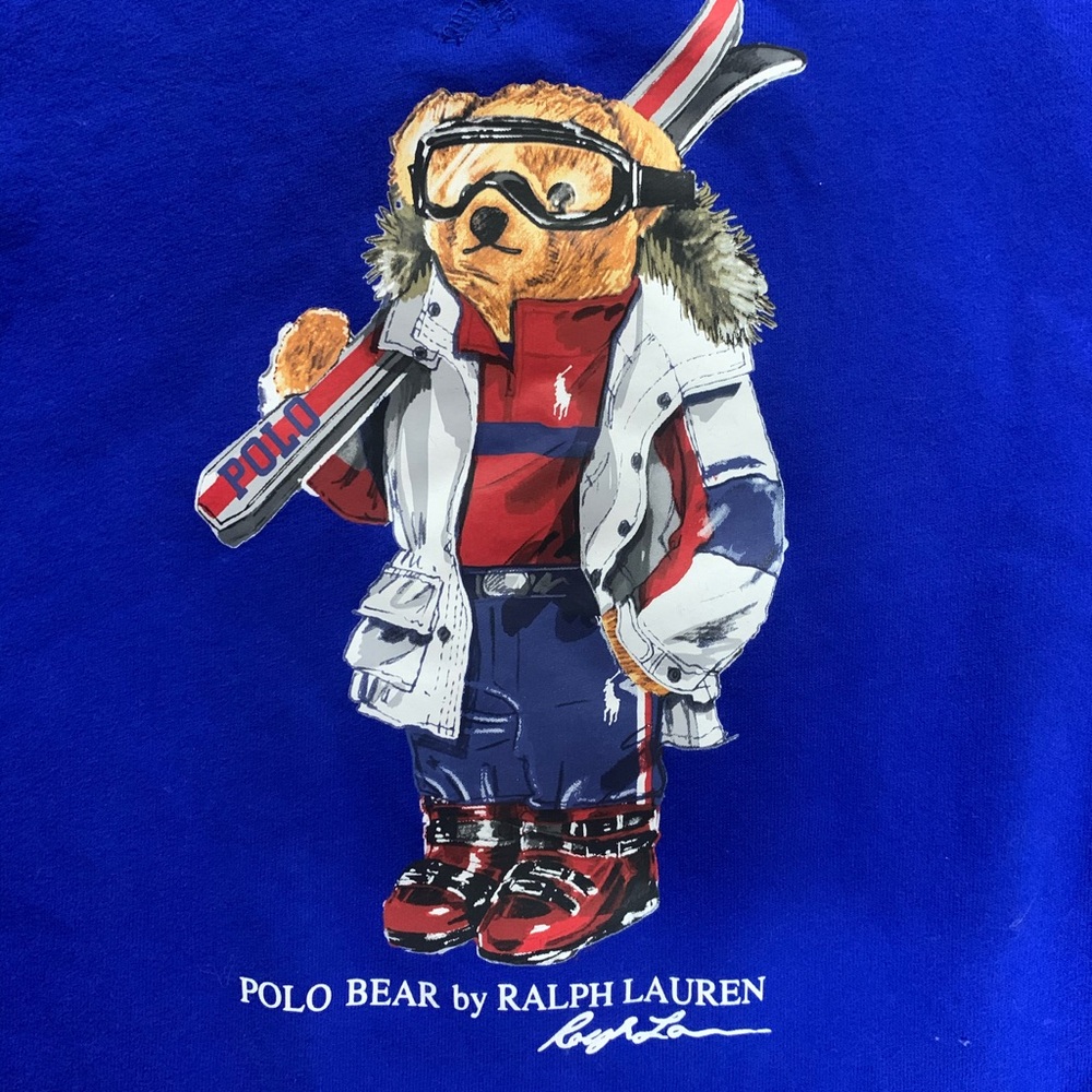 Polo Ralph Lauren Blue/White Ski Bear Crewneck Pullover Sweatshirt Size Small